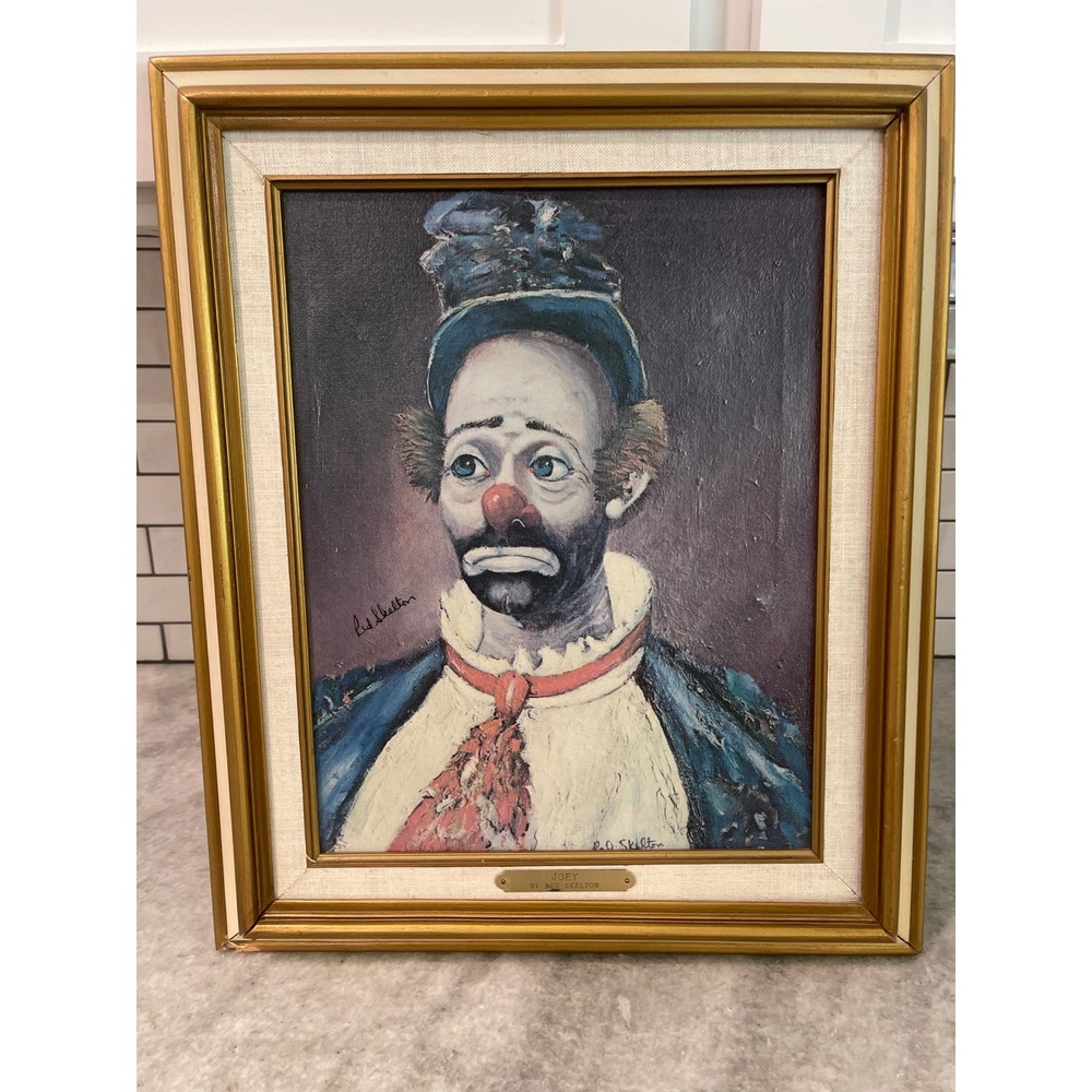 Red Skelton Art Print Signed Joey Sad Clown Portrait Framed Vintage